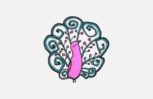 孔雀儿童美术画过程 超萌彩色简笔画孔雀的画法