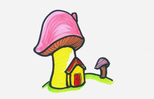 8一12岁幼儿学画 创意小学生彩色简笔画蘑菇屋怎么画