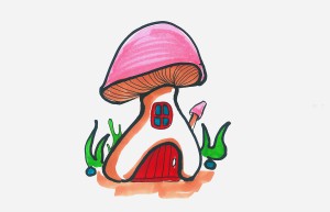 7岁少儿美术过程 一步一步彩色简笔画蘑菇房怎么画