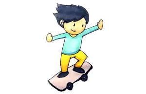 玩滑板的小男孩简笔画