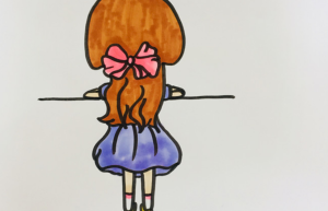 小女孩坐在窗边的背影简笔画