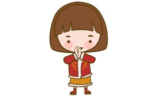 小女孩拜年简笔画图片「带颜色」