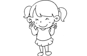 一组乖巧的小女孩简笔画