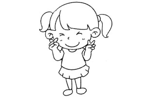一组乖巧的小女孩简笔画