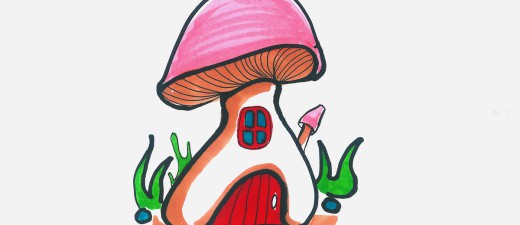 7岁少儿美术过程 一步一步彩色简笔画蘑菇房怎么画