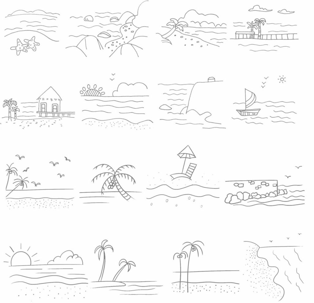 海滩简笔画