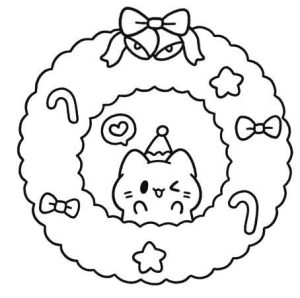 圣诞小猫花环简笔画