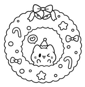 圣诞小猫花环简笔画