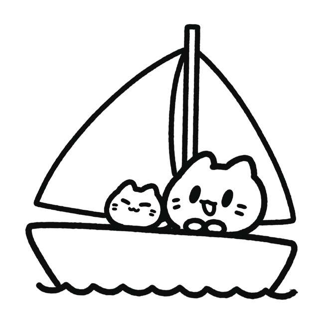 坐帆船的小猫简笔画