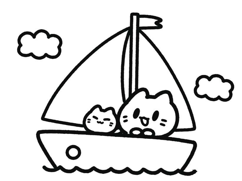 坐帆船的小猫简笔画